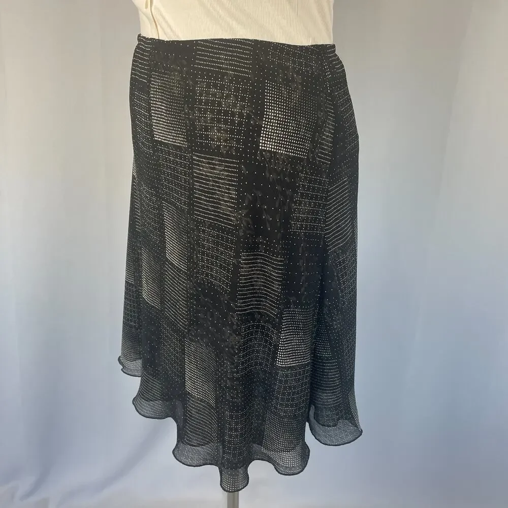Reversible Midi Skirt Large Black Floral Geo Layered Chiffon Y2K Fairy Whimsy